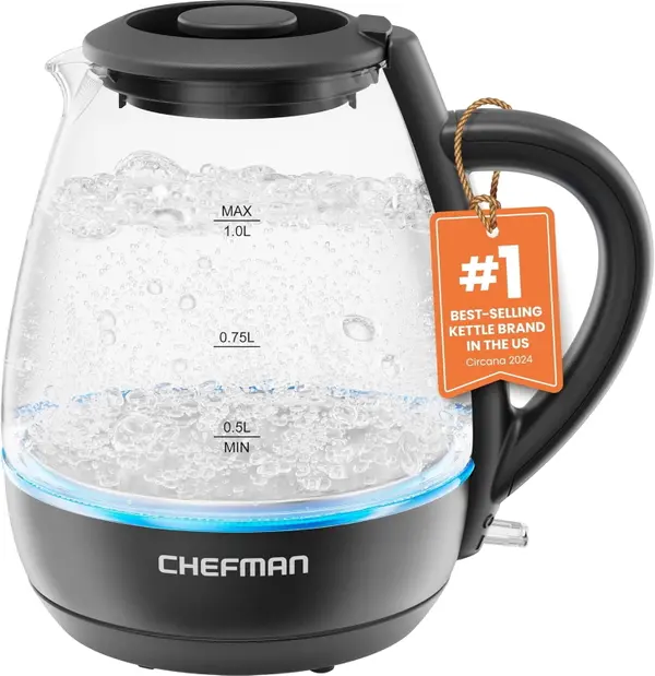 Chefman 1L Electric Glass Kettle w/ LED Indicator Light